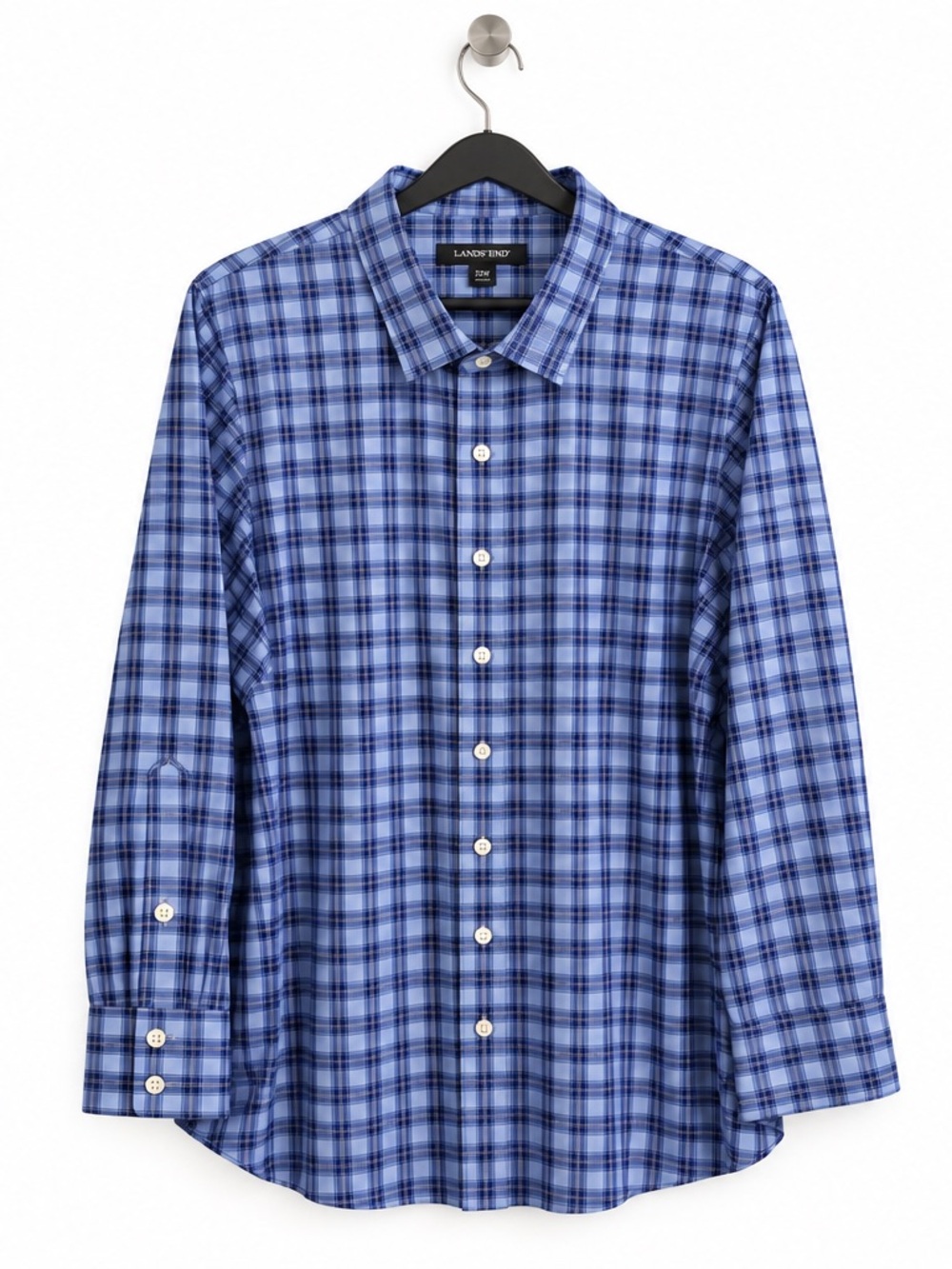 Lands’ End Women’s (22W) Blue Plaid Dress Shirt; No Iron Supima Cotton Button-Up
